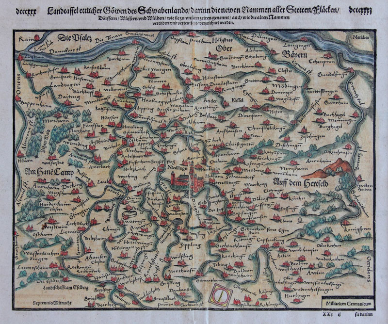 Karte koloriert von Sebastian Münster um 1580 aus der Cosmographia
